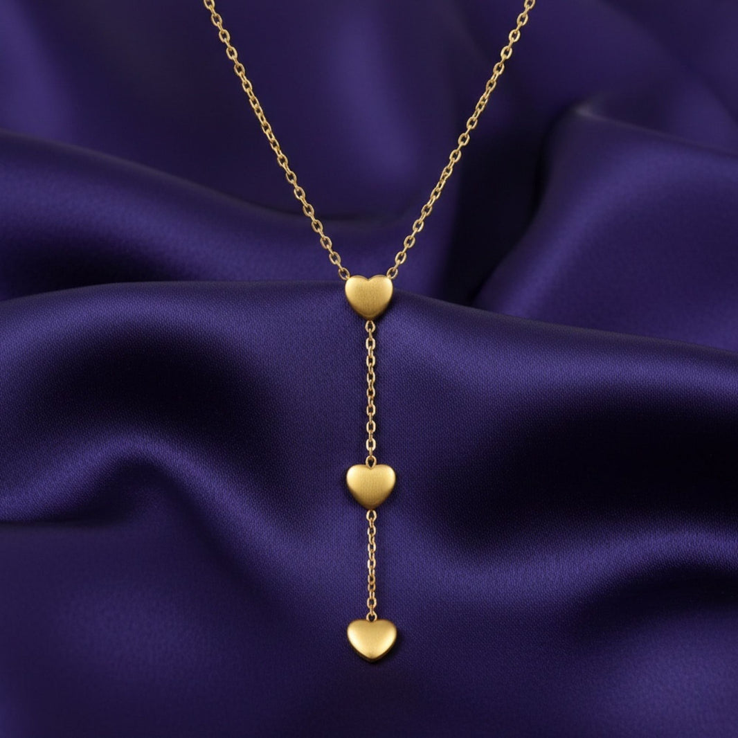 18K Gold Plated Triple Heart Drop Necklace