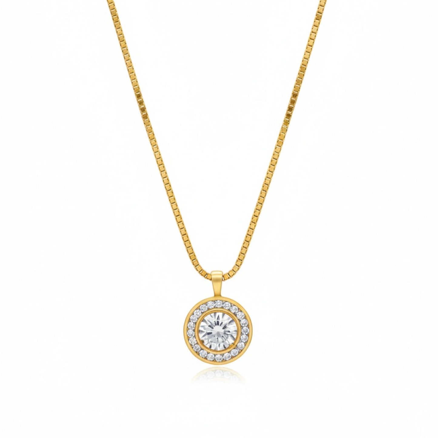 18K Gold Plated Round Halo Zircon Pendant Necklace