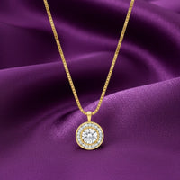18K Gold Plated Round Halo Zircon Pendant Necklace