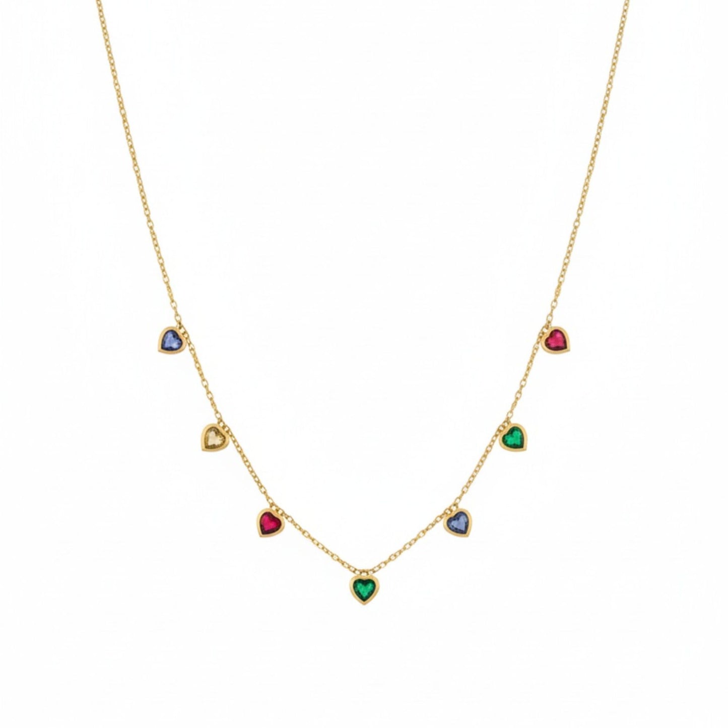 18K Gold Plated Multi Colour Heart Charm Necklace