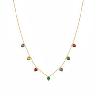 18K Gold Plated Multi Colour Heart Charm Necklace