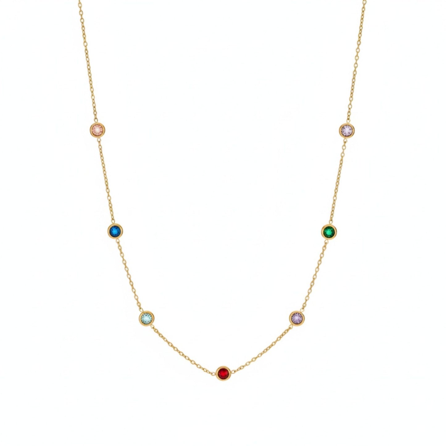18K Gold Plated Multi Colour Bezel Zircon Station Necklace