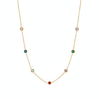 18K Gold Plated Multi Colour Bezel Zircon Station Necklace