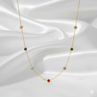 18K Gold Plated Multi Colour Bezel Zircon Station Necklace
