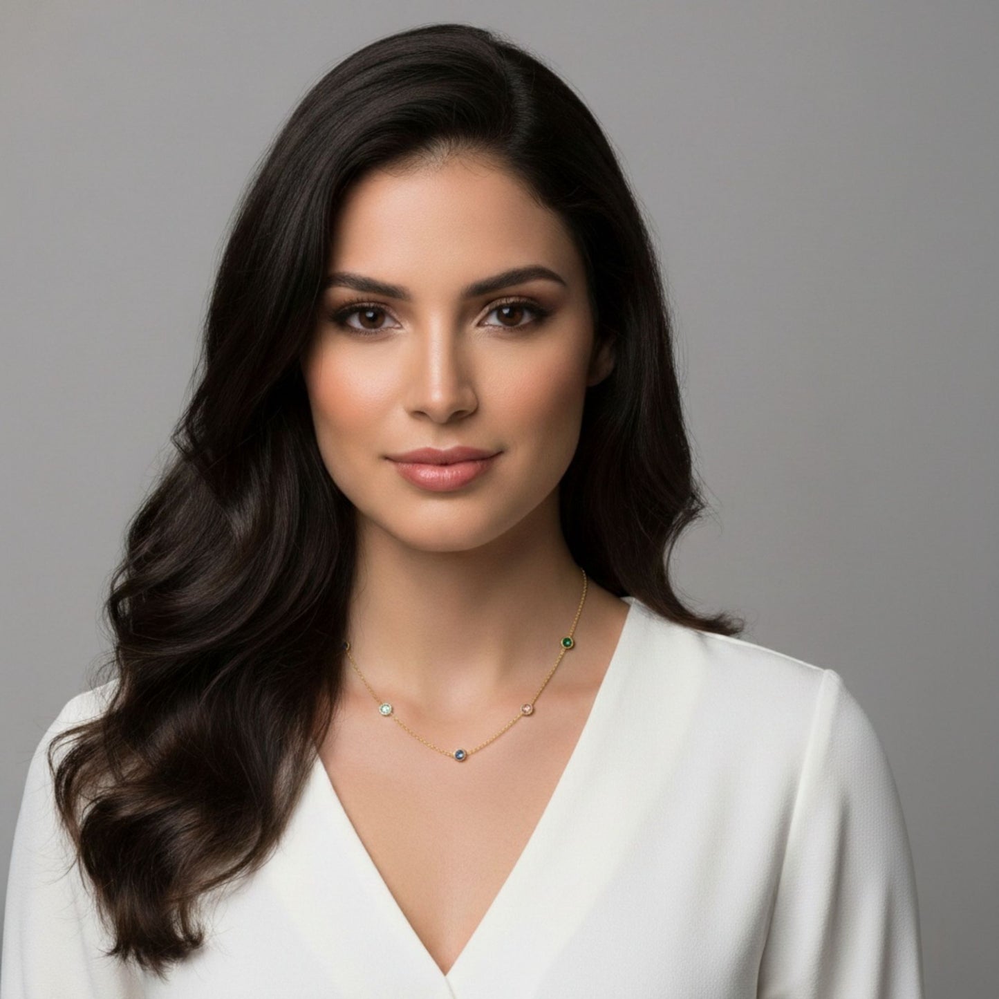 18K Gold Plated Multi Colour Bezel Zircon Station Necklace