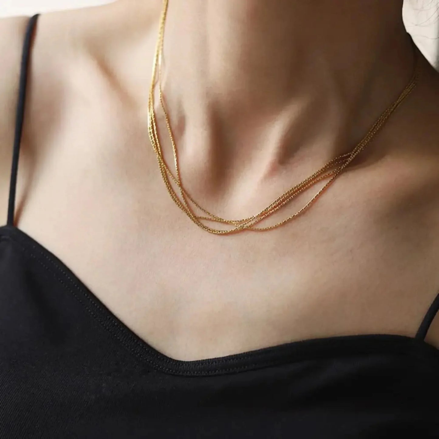 18K Gold Plated Minimal Multi Layer Chain Necklace - RACHIVA