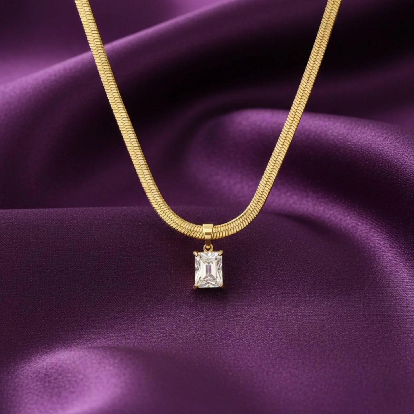 18K Gold Plated Emerald Cut Zircon Herringbone Necklace - RACHIVA