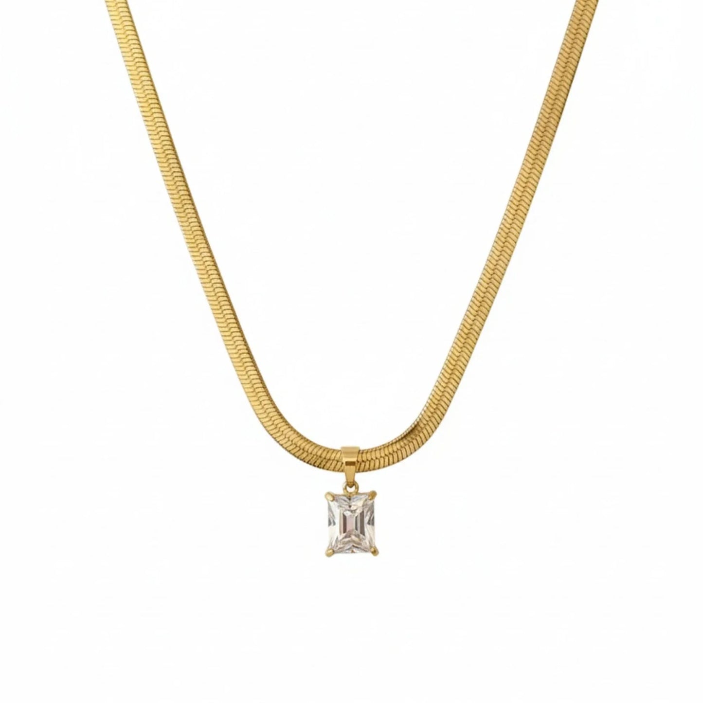 18K Gold Plated Emerald Cut Zircon Herringbone Necklace - RACHIVA