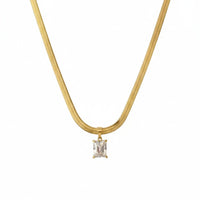 18K Gold Plated Emerald Cut Zircon Herringbone Necklace - RACHIVA