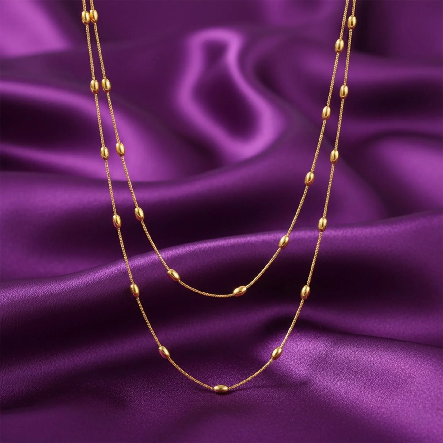 18K Gold Plated Double Layer Gold Beaded Necklace - RACHIVA