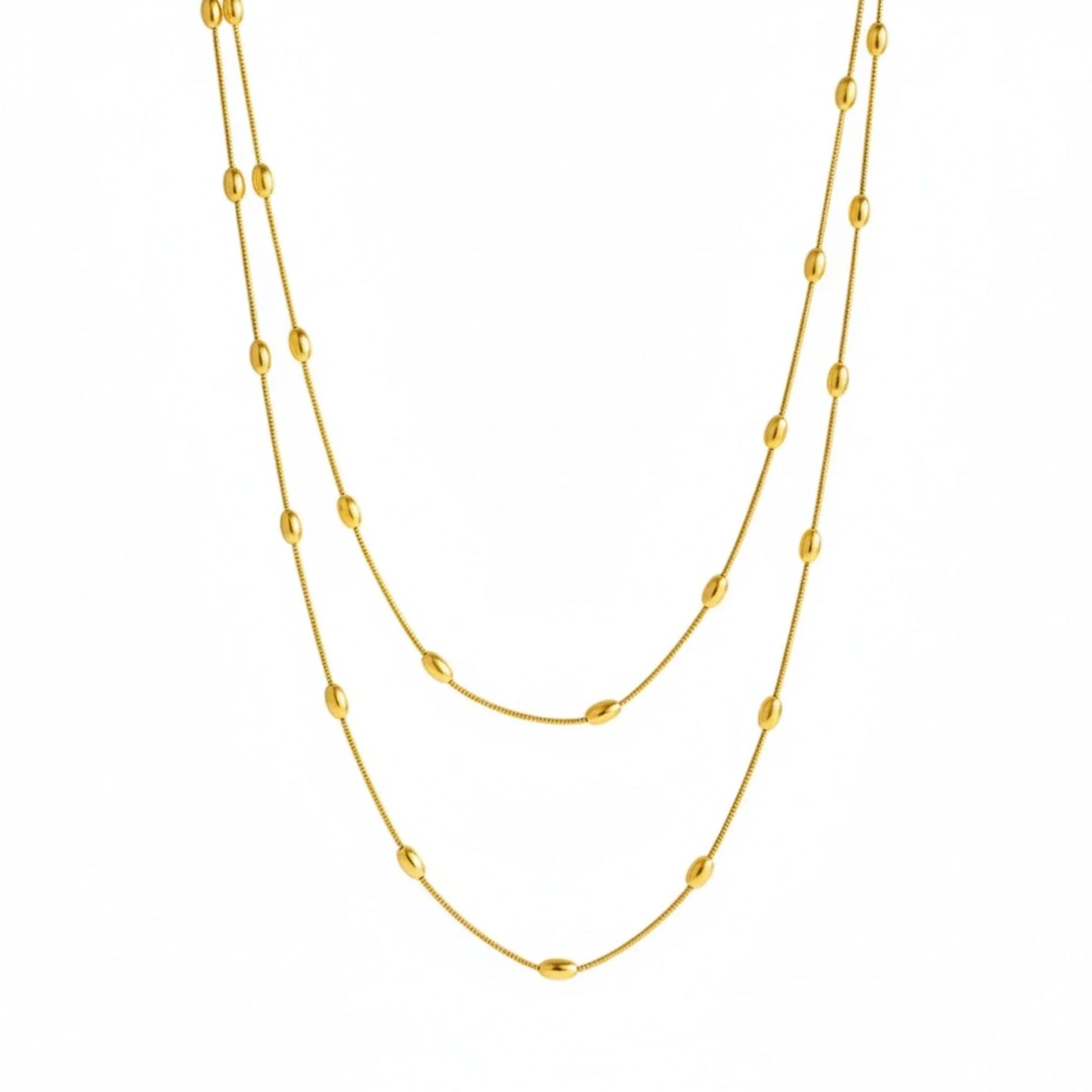 18K Gold Plated Double Layer Gold Beaded Necklace - RACHIVA