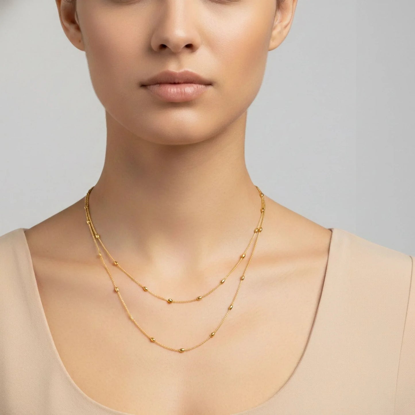 18K Gold Plated Double Layer Gold Beaded Necklace - RACHIVA