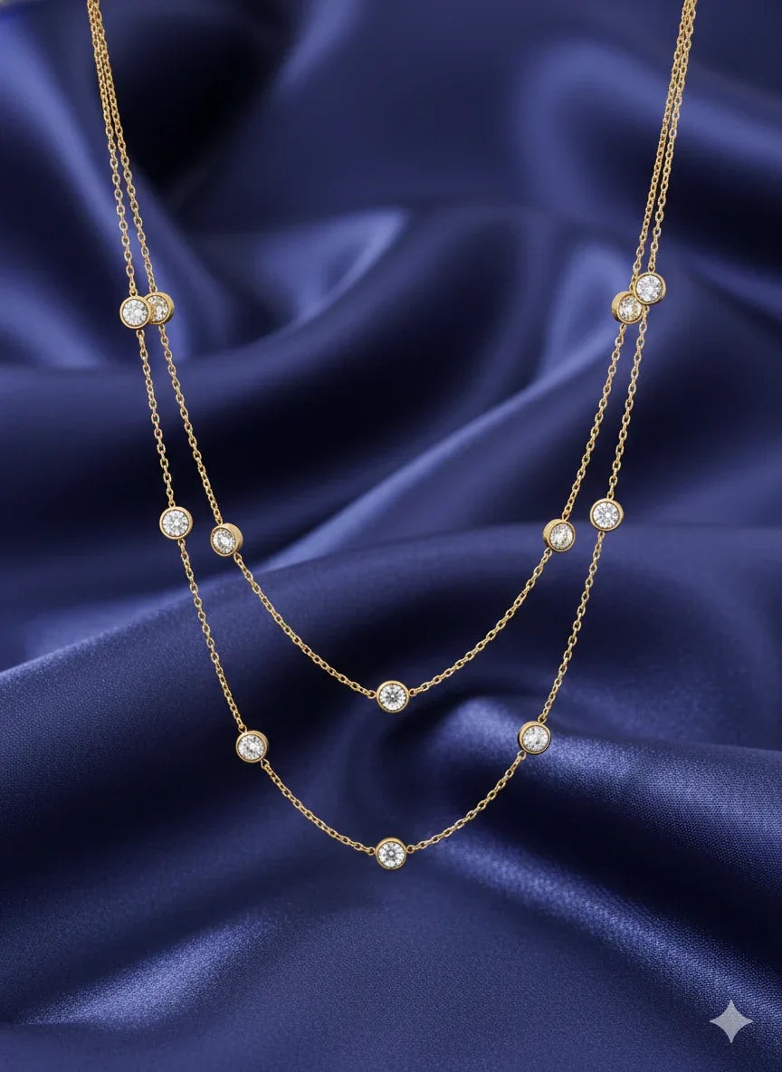 18K Gold Plated Double Layer Zircon Station Necklace - RACHIVA