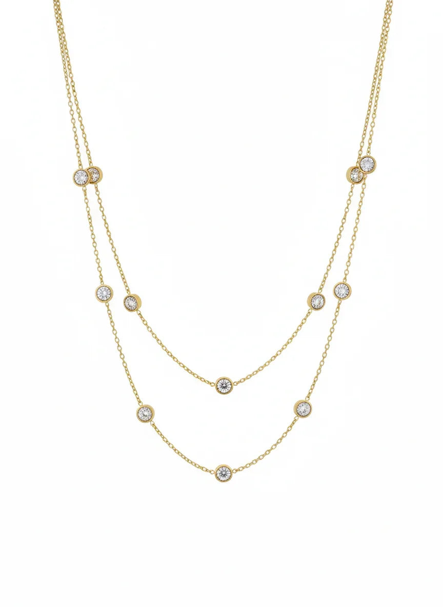 18K Gold Plated Double Layer Zircon Station Necklace - RACHIVA