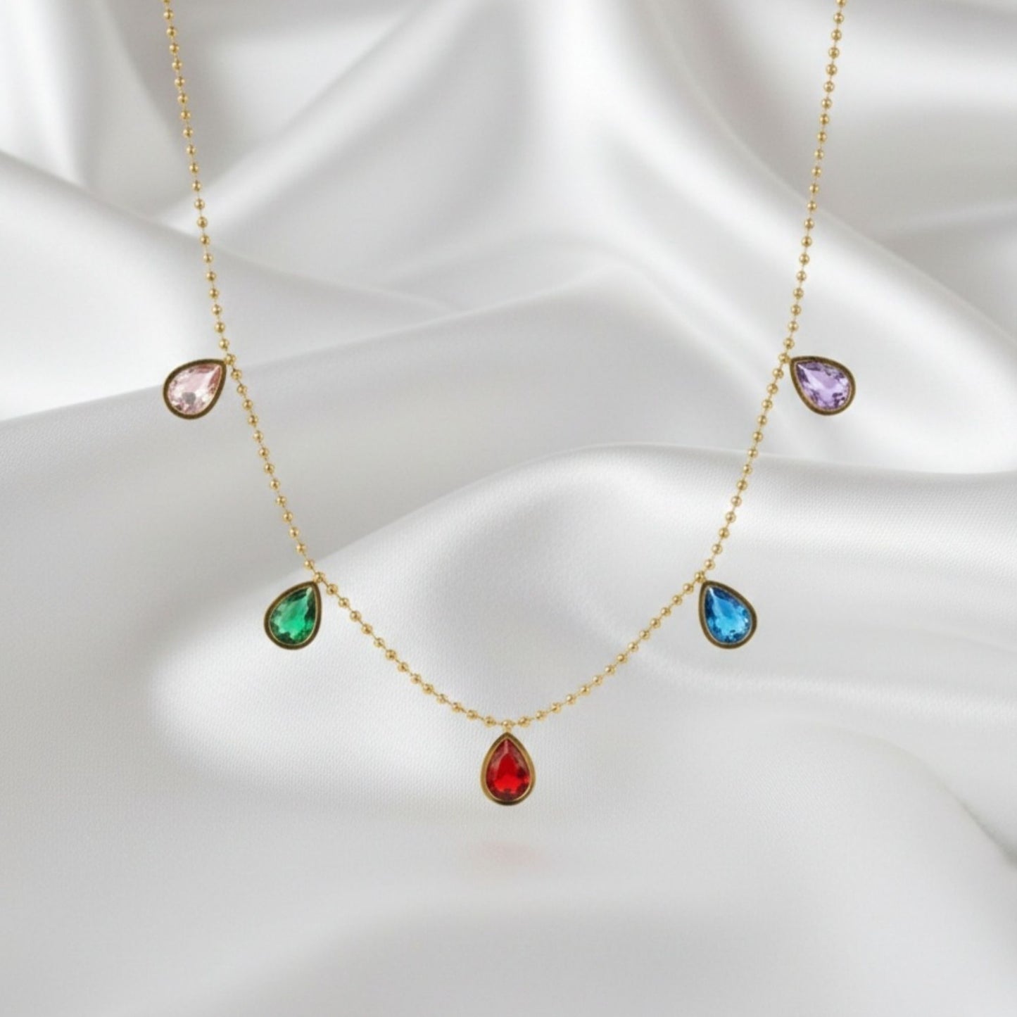 18K Gold Plated Multicolour Teardrop Zircon Necklace
