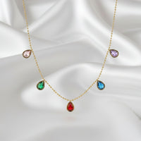 18K Gold Plated Multicolour Teardrop Zircon Necklace