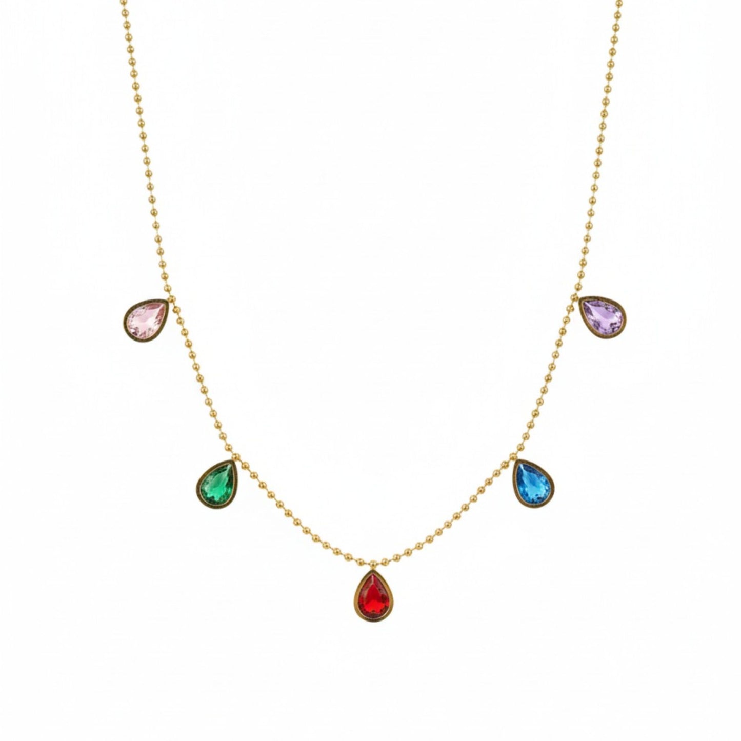 18K Gold Plated Multicolour Teardrop Zircon Necklace