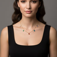 18K Gold Plated Multicolour Teardrop Zircon Necklace