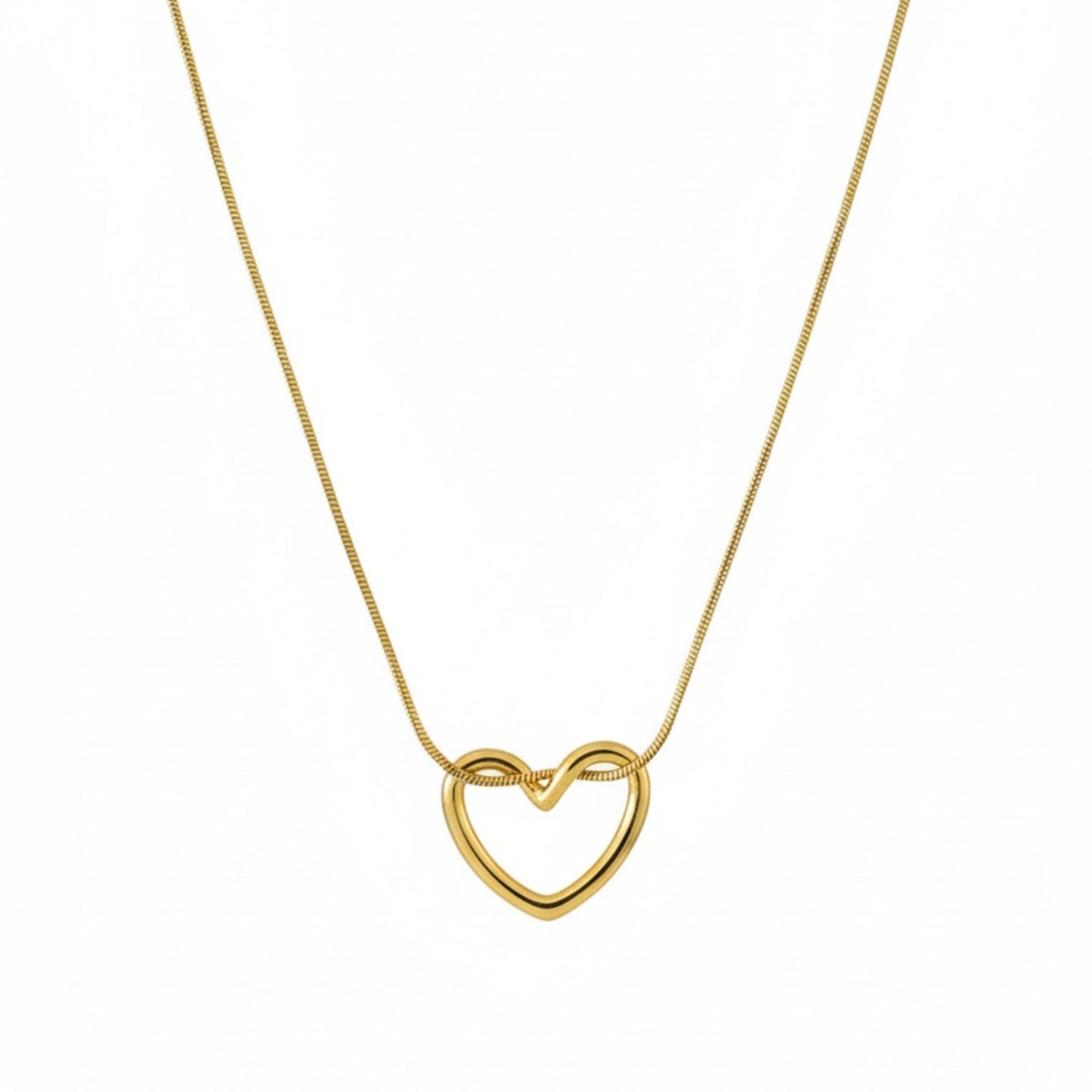 18K Gold Plated Open Heart Minimal Pendant Necklace