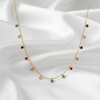 18K Gold Plated Multicolour Bezel Zircon Station Necklace