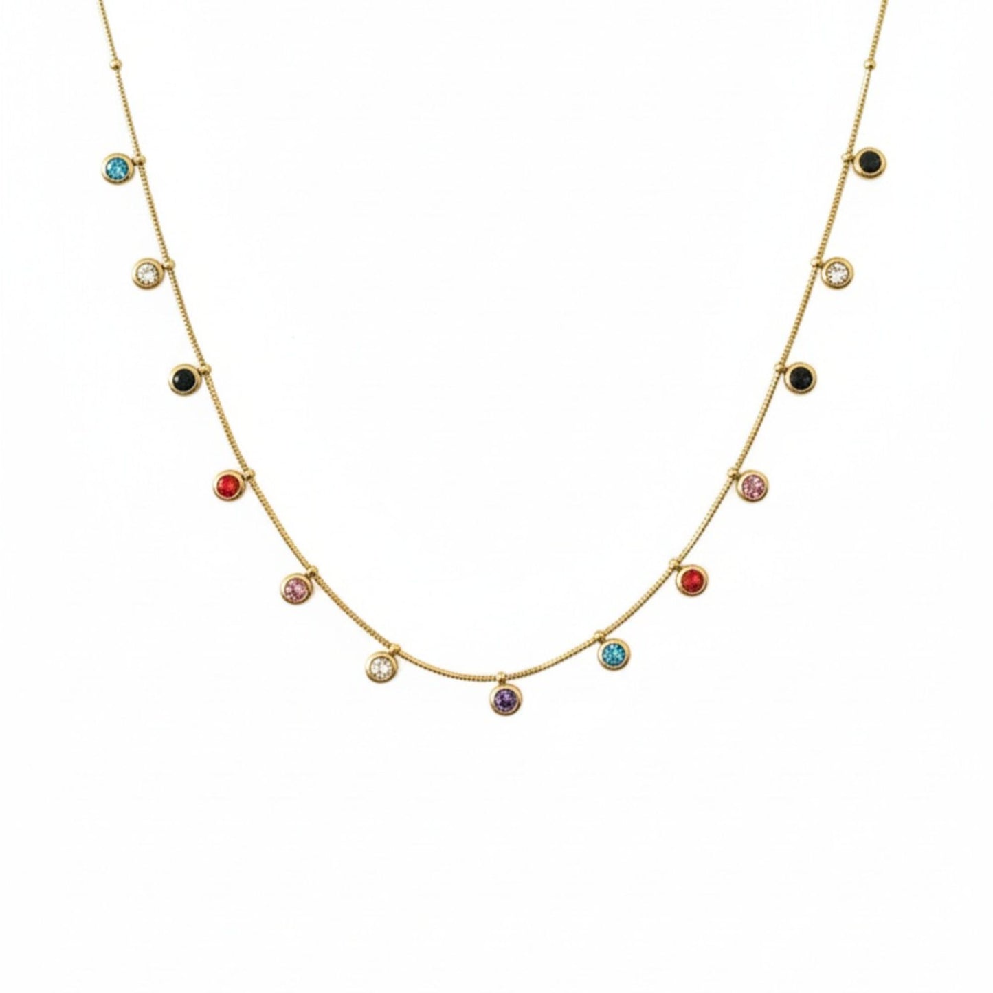 18K Gold Plated Multicolour Bezel Zircon Station Necklace