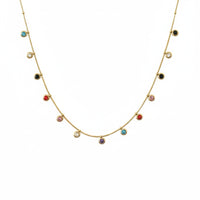 18K Gold Plated Multicolour Bezel Zircon Station Necklace