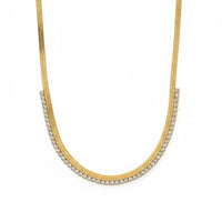 18K Gold Plated Zircon Studded Herringbone Necklace