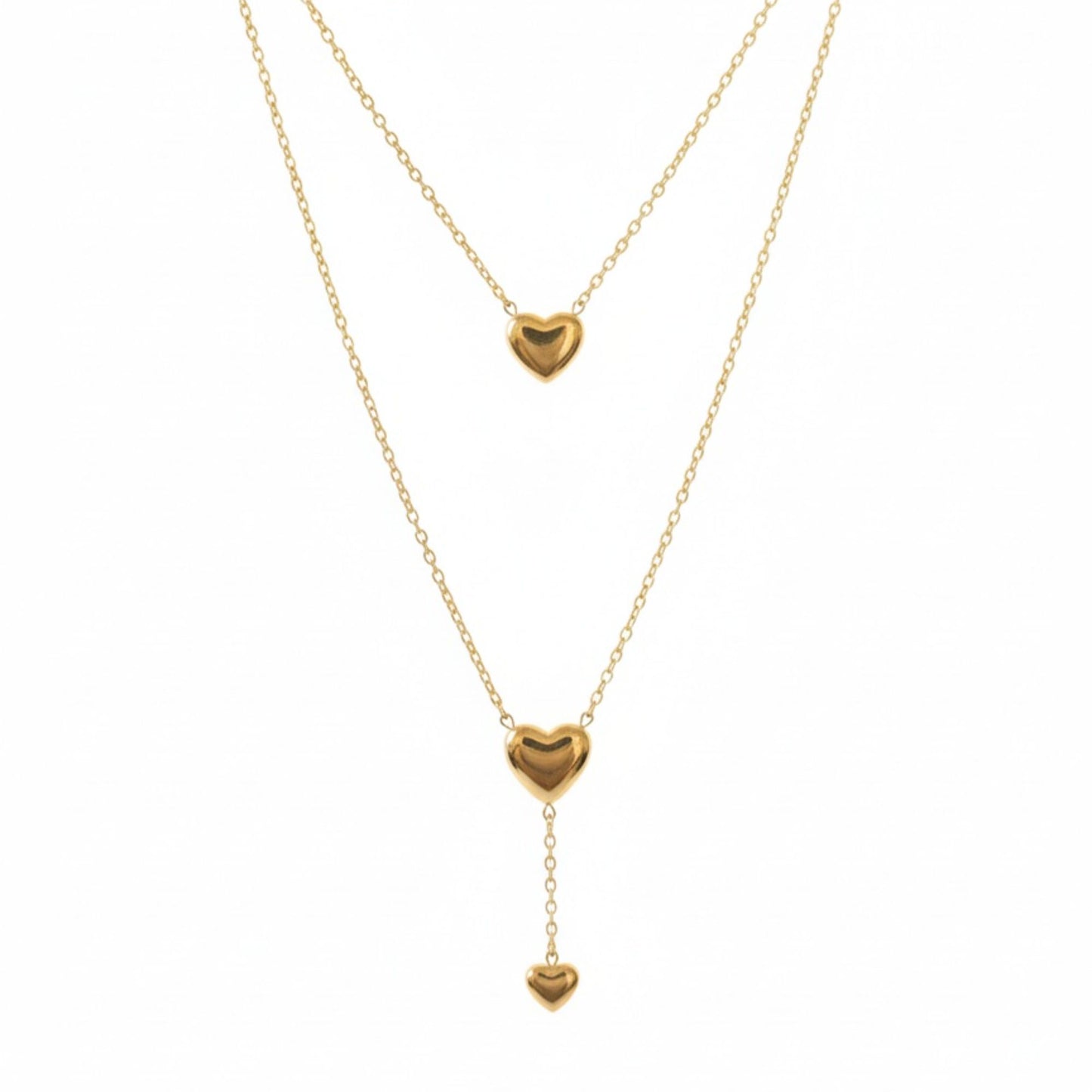 18K Gold Plated Layered Heart Drop Necklace