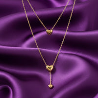 18K Gold Plated Layered Heart Drop Necklace