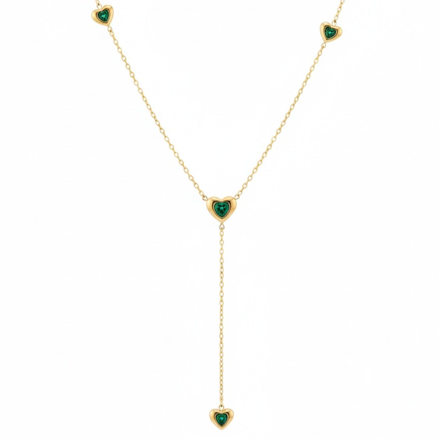 18K Gold Plated Emerald Heart Drop Necklace