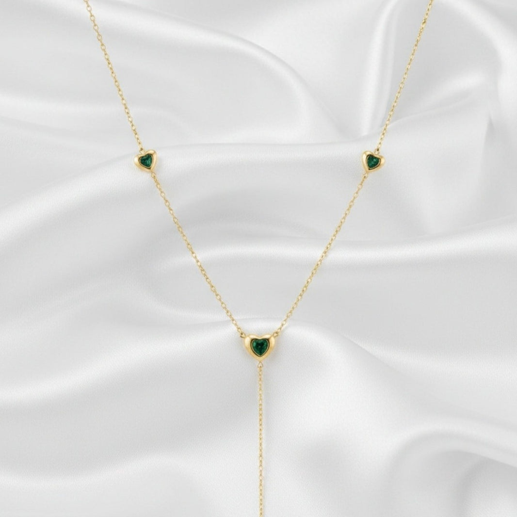 18K Gold Plated Emerald Heart Drop Necklace