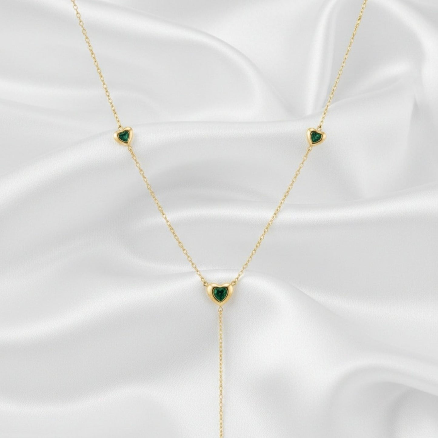 18K Gold Plated Emerald Heart Drop Necklace