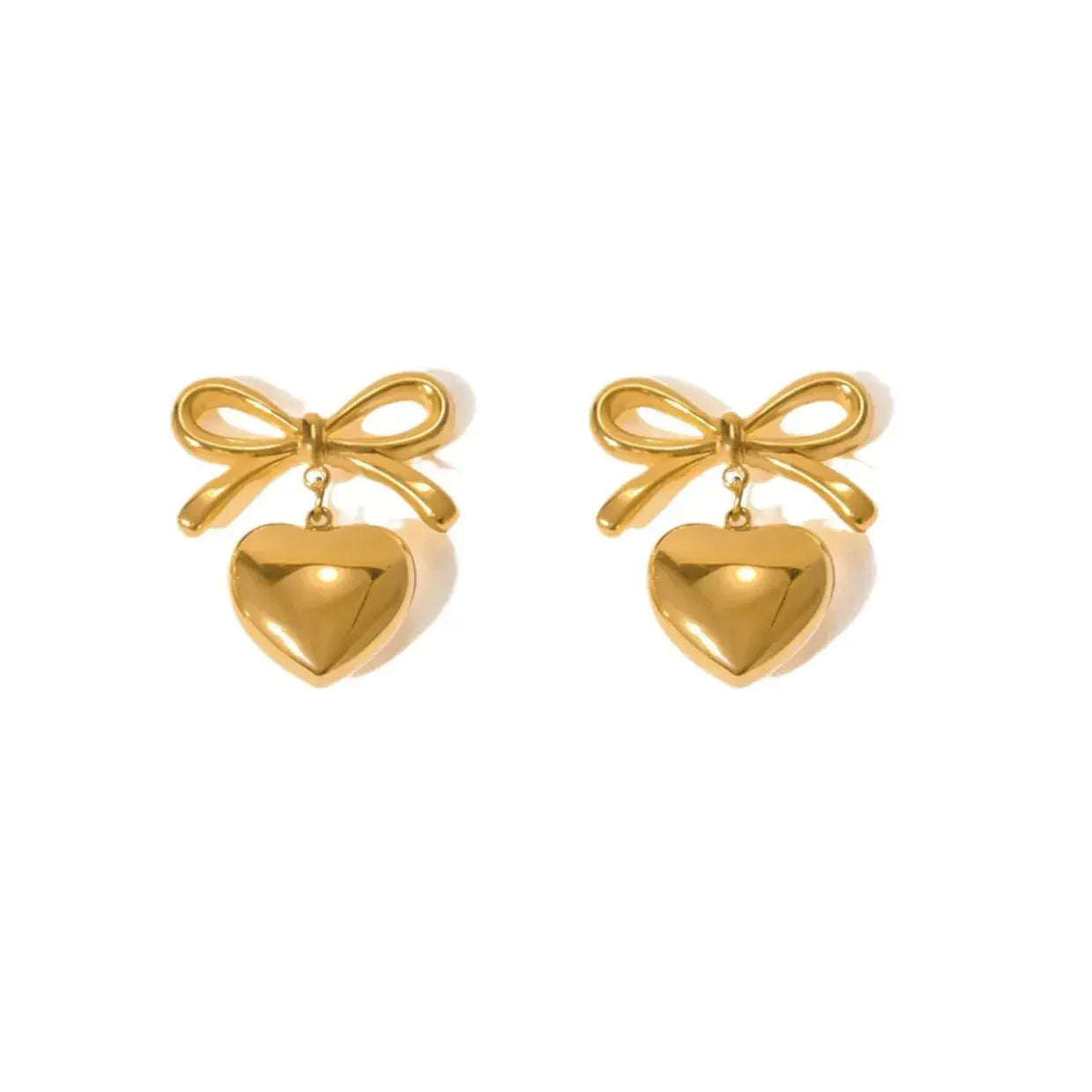 18K Gold Plated Heart Bow Drop Earrings - RACHIVA