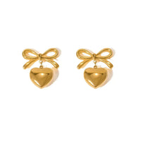 18K Gold Plated Heart Bow Drop Earrings - RACHIVA