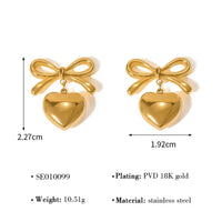 18K Gold Plated Heart Bow Drop Earrings - RACHIVA