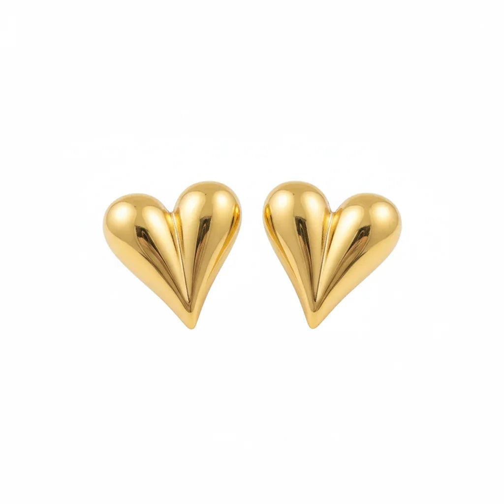 18K Gold Plated Puffy Heart Stud Earrings - RACHIVA