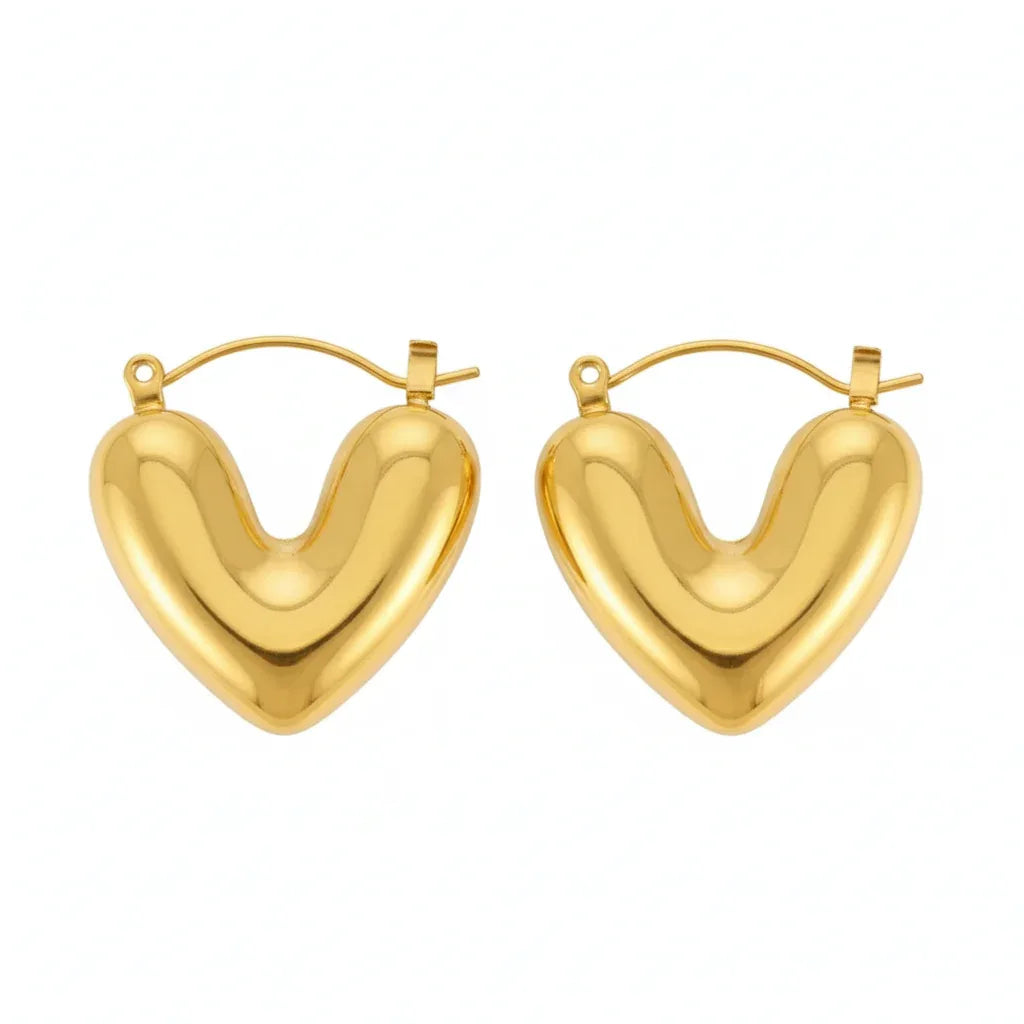 18K Gold Plated Puffy Heart Hoop Earrings - RACHIVA
