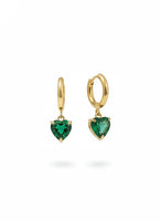 18K Gold Plated Green Heart Drop Hoop Earrings - RACHIVA