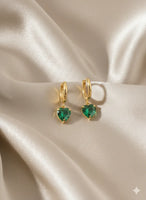 18K Gold Plated Green Heart Drop Hoop Earrings - RACHIVA