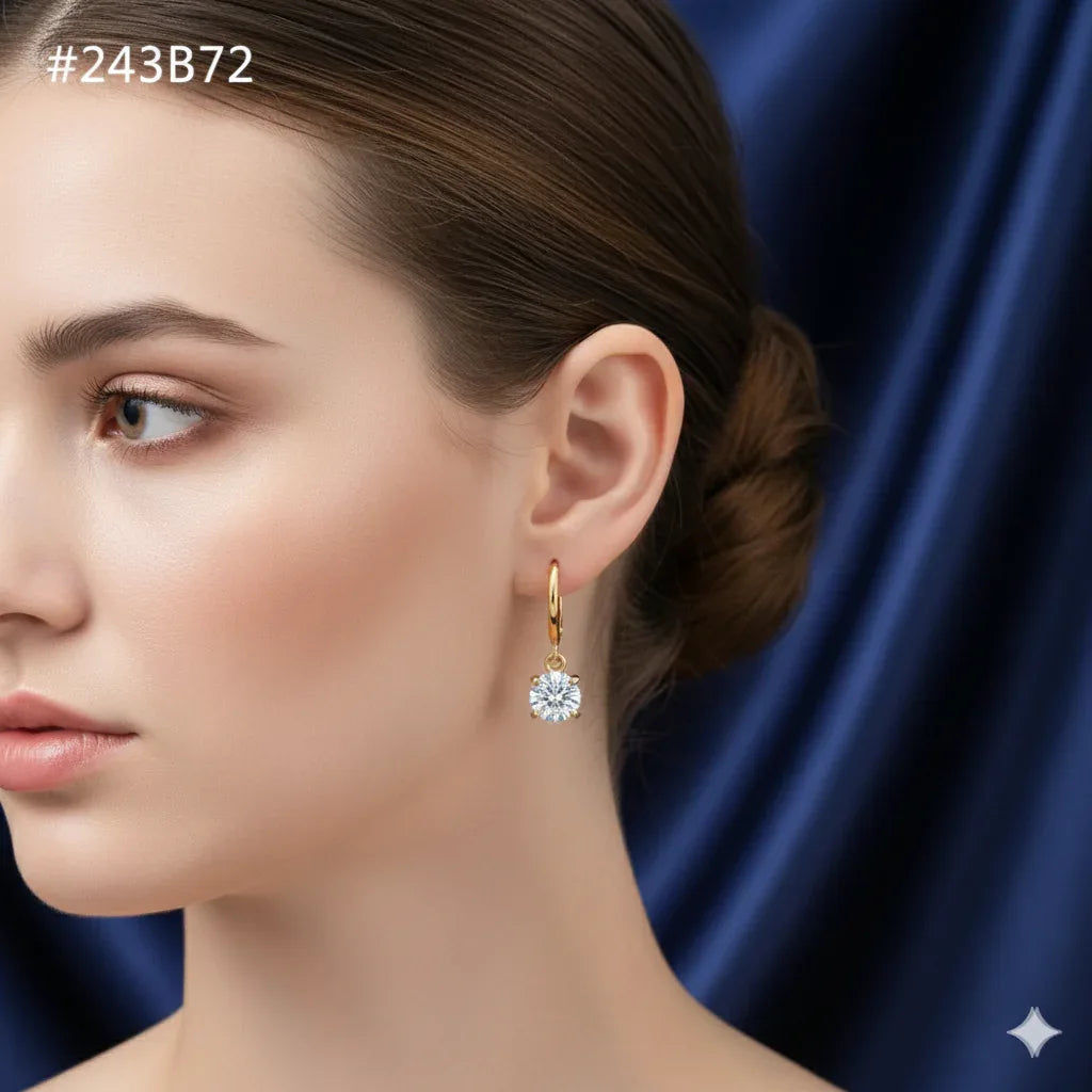 18K Gold Plated Round Solitaire Drop Hoop Earrings - RACHIVA