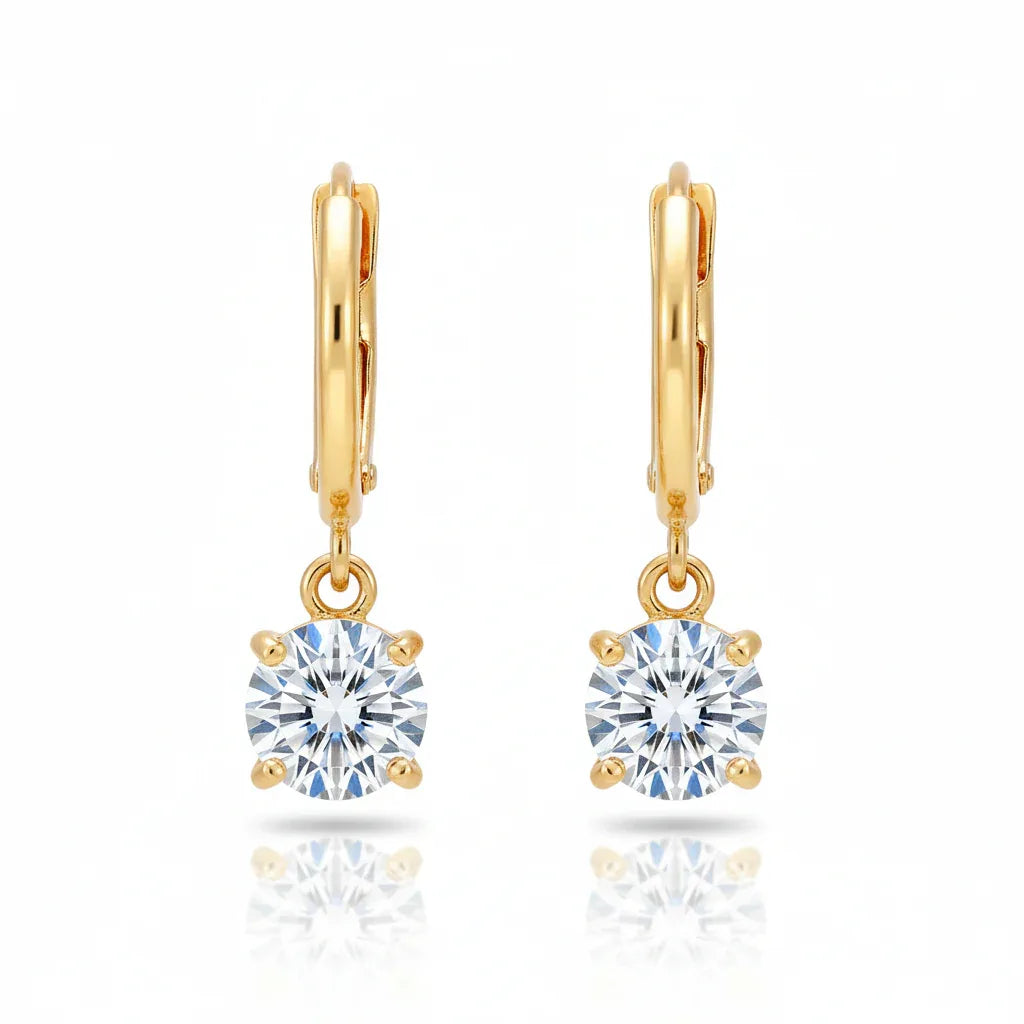 18K Gold Plated Round Solitaire Drop Hoop Earrings - RACHIVA