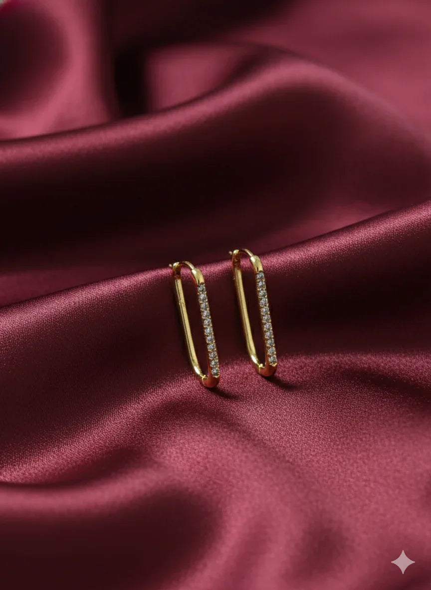 18K Gold Plated Rectangular Zircon Hoop Earrings - RACHIVA
