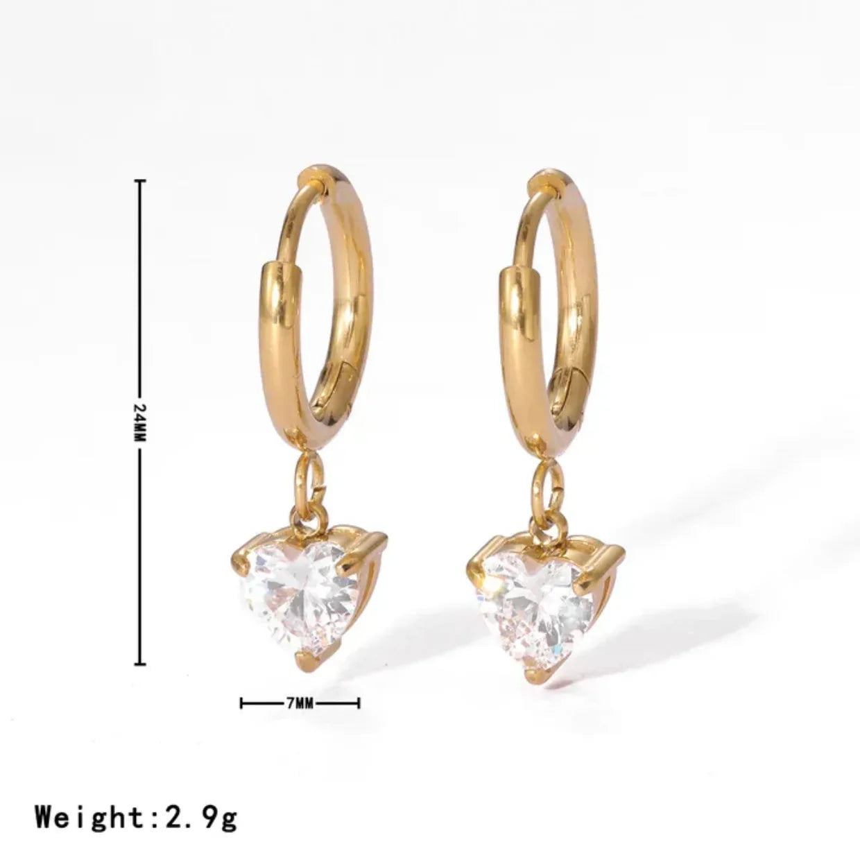 18K Gold Plated Heart Zircon Drop Hoop Earrings - RACHIVA