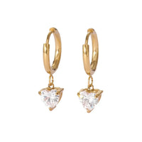 18K Gold Plated Heart Zircon Drop Hoop Earrings - RACHIVA