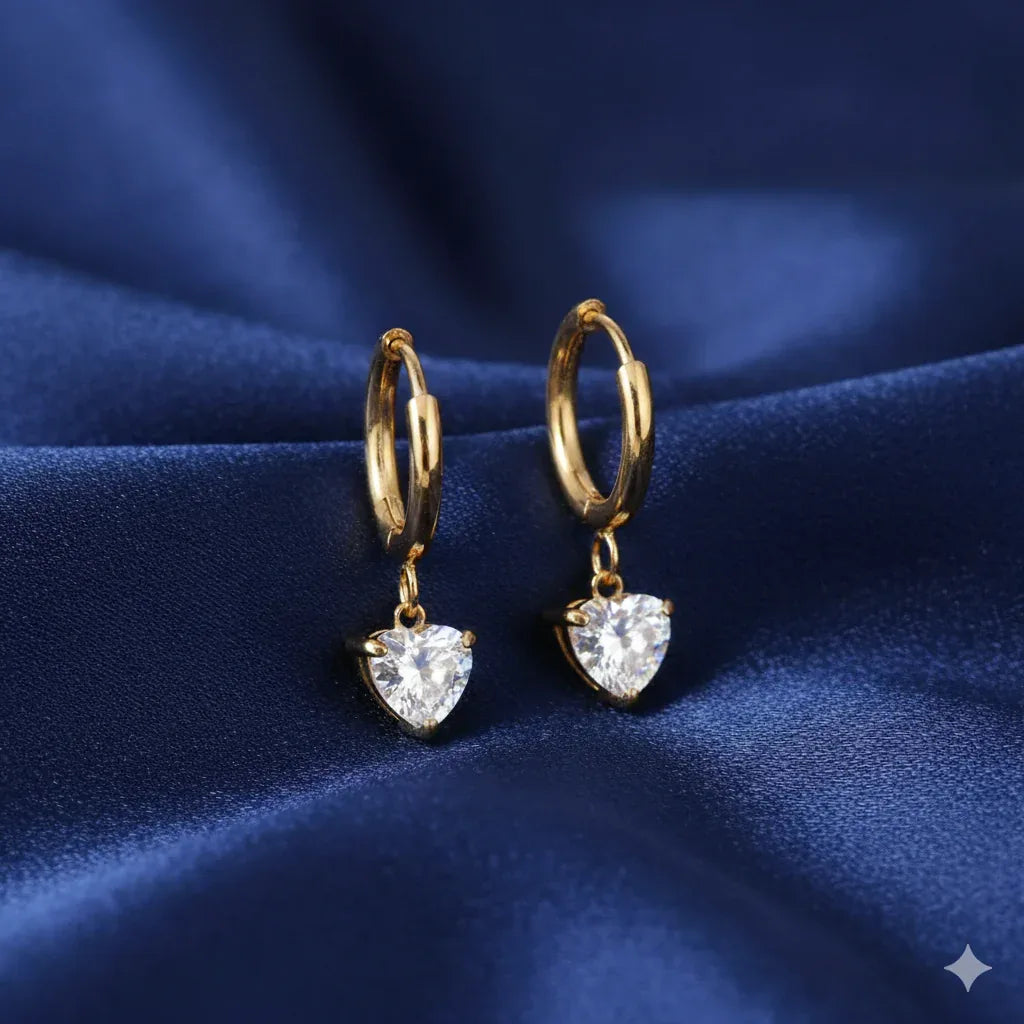 18K Gold Plated Heart Zircon Drop Hoop Earrings - RACHIVA
