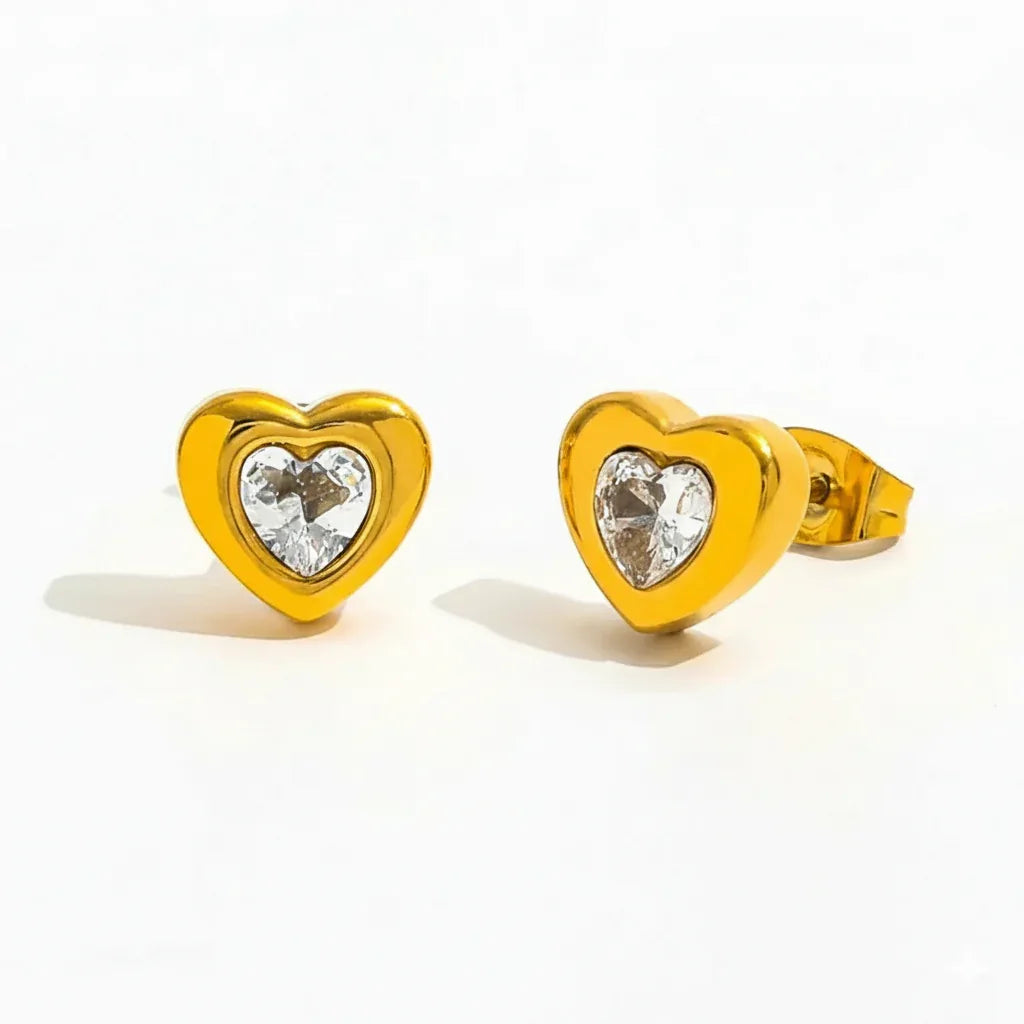 18K Gold Plated Heart Zircon Stud Earrings - RACHIVA