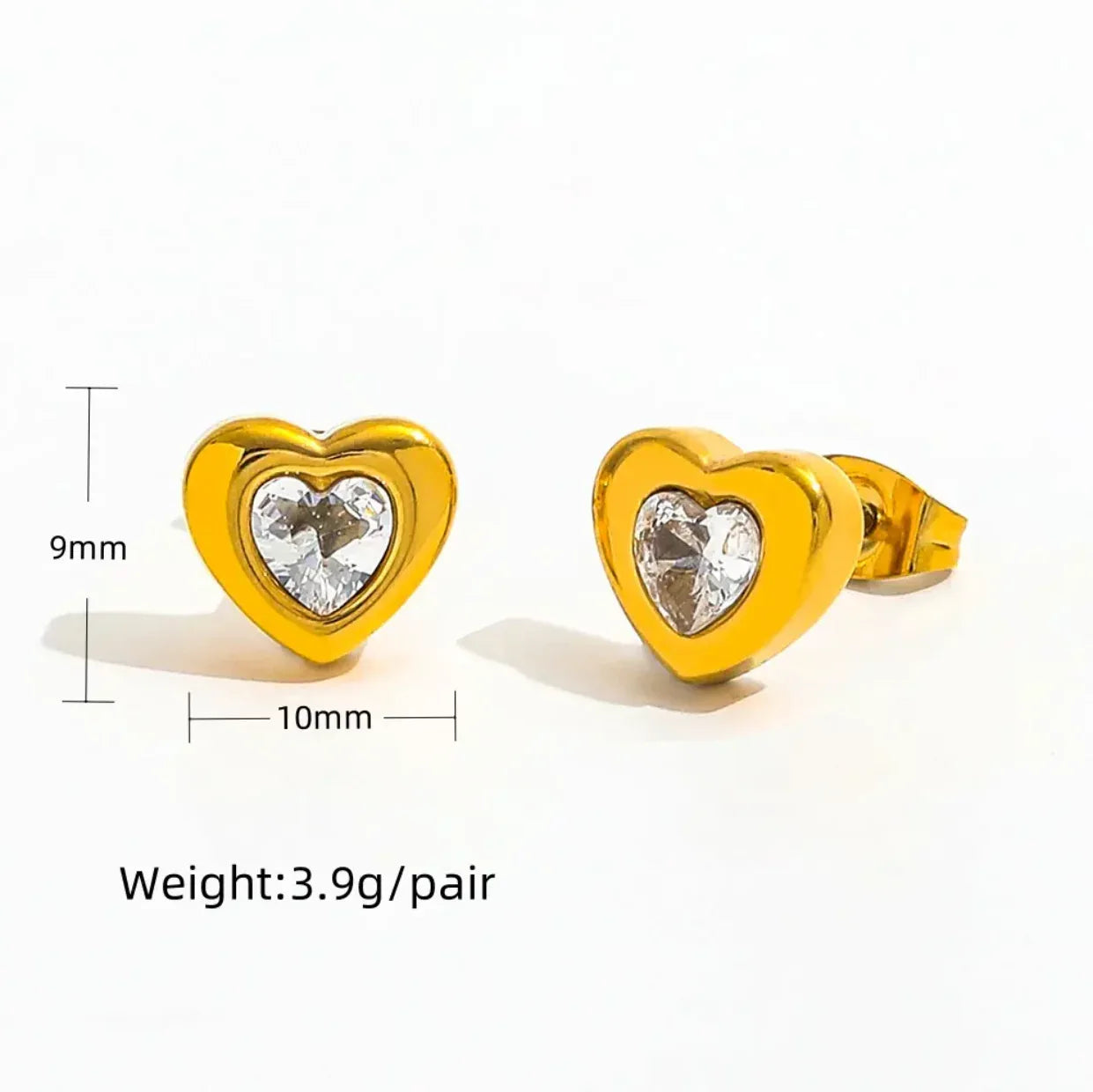 18K Gold Plated Heart Zircon Stud Earrings - RACHIVA