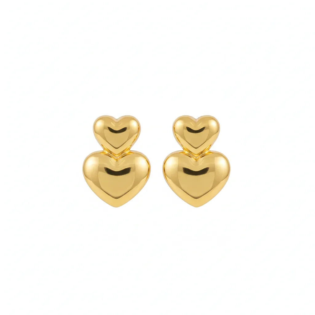 18K Gold Plated Double Heart Stud Earrings - RACHIVA