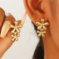 18K Gold Plated Double Daisy Drop Earrings - RACHIVA