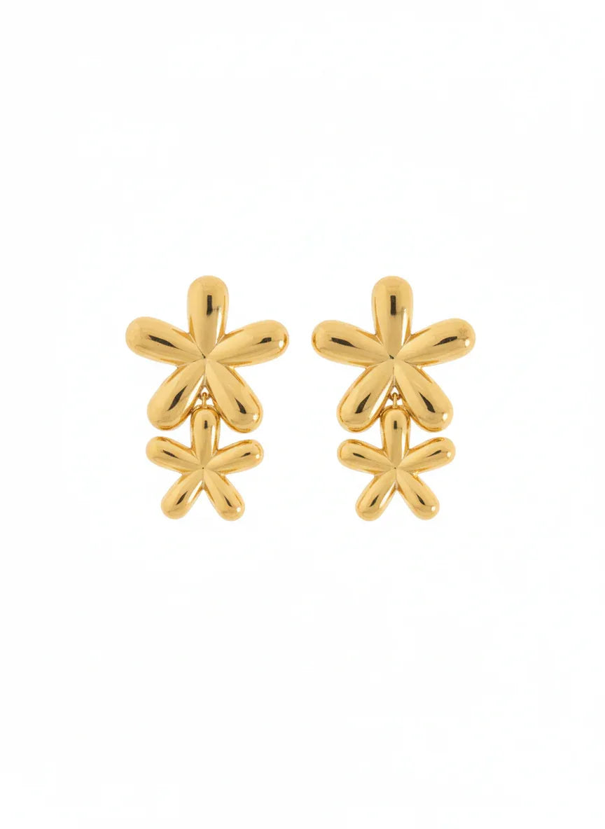 18K Gold Plated Double Daisy Drop Earrings - RACHIVA